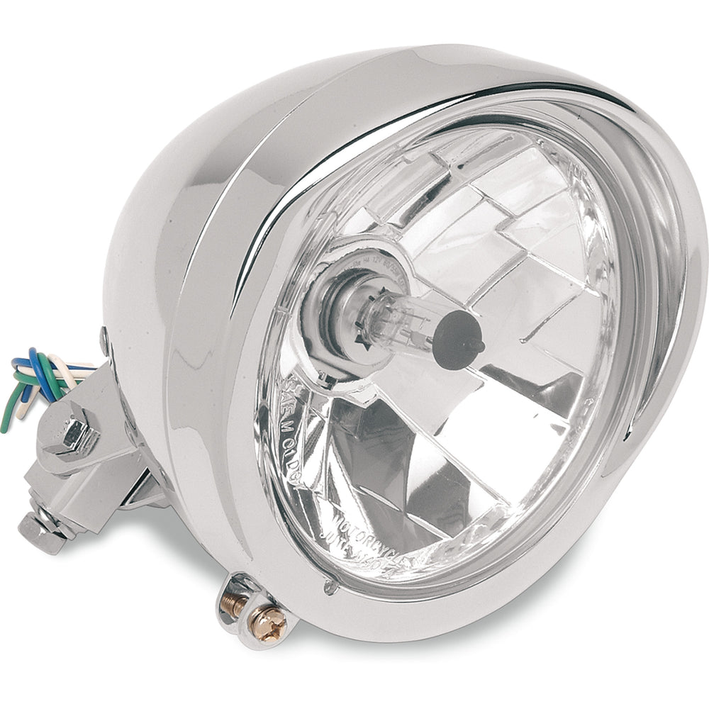 (OPEN BOX)  DRAG SPECIALTIES Diamond-Style Bottom-Mount 5-3/4" Headlight Assemblies Head Light with Visor - Clear Lens